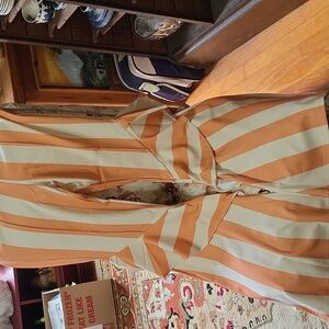 Lucky & Blessed White and Tan Striped Bellbottom Pants